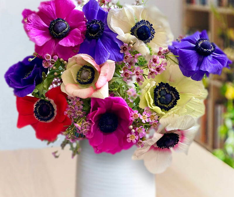 Ramo de Anémonas y Flor de cera