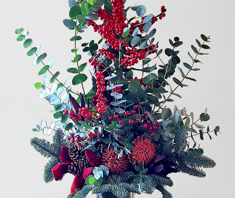 Centro de Navidad en jarrón de cristal alto